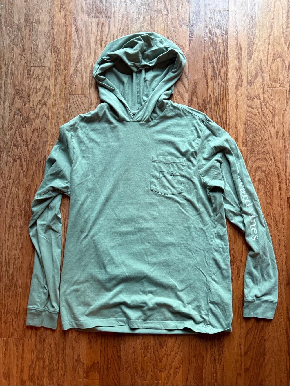 Vineyard Vines Light Sage Green Hooded Long Sleeve Pocket Tee